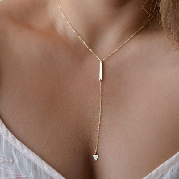 Jewelry - Gold Minimalist Geometric Triangle Drop Y Necklace